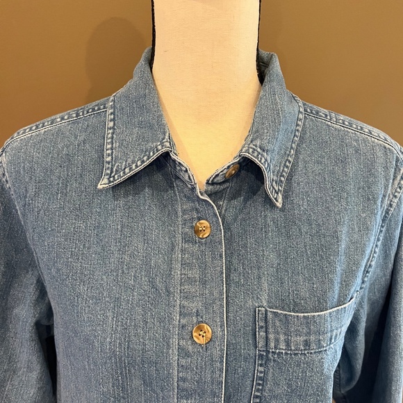 Vintage Christopher & Banks Embroidered Denim Snowman Button-up Shirt, Size Med - Picture 2 of 14